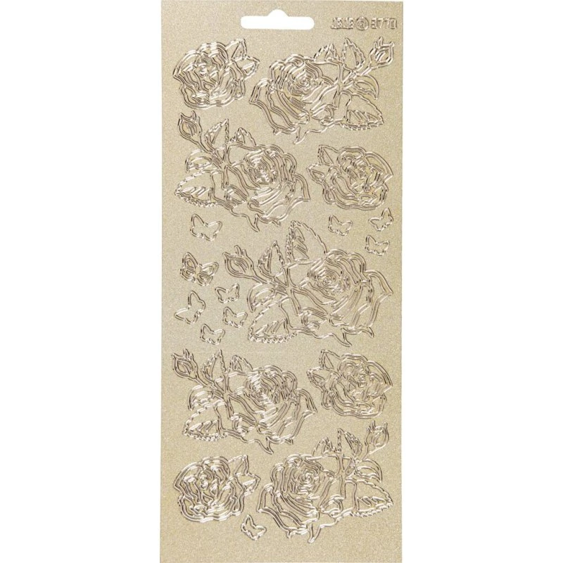 Blomsterklistermærker - Roser, guld (10x23 cm ark)