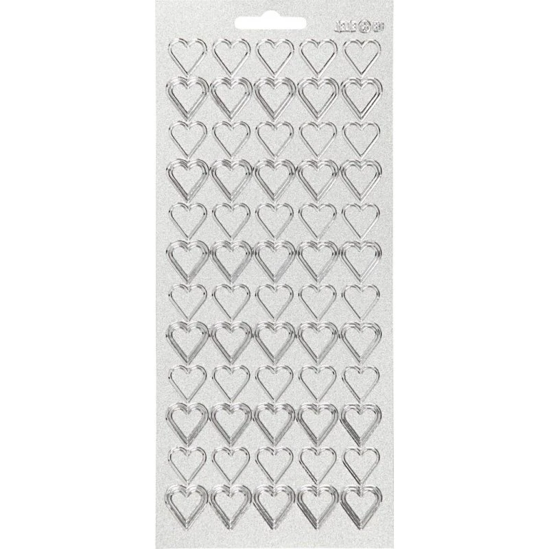 Hjerte klistermærker i sølv, ark 10x23 cm