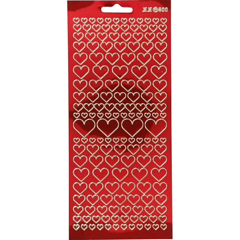 Hjerte klistermærker 10x23 cm – transparent rød (1 ark)