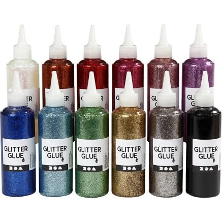 Glitterlim 12x118 ml, 12-pak - assorterede farver