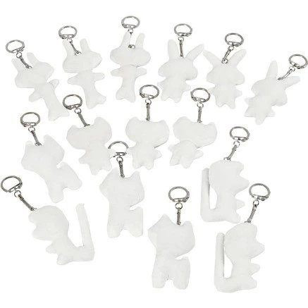 Stoffigurer med nøglering 6–10 cm, hvid, 15 stk.
