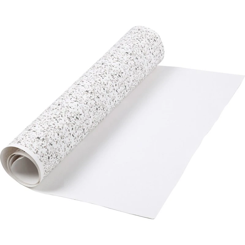 Læderpapir Terrazzo Folie Print 350 g – Hvid 49,5x100 cm