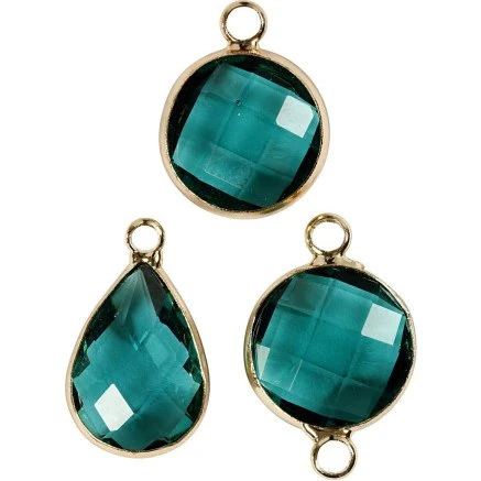 Uden mærke smykkevedhæng H15–20 mm, hul 2 mm, grøn, 6 stk.