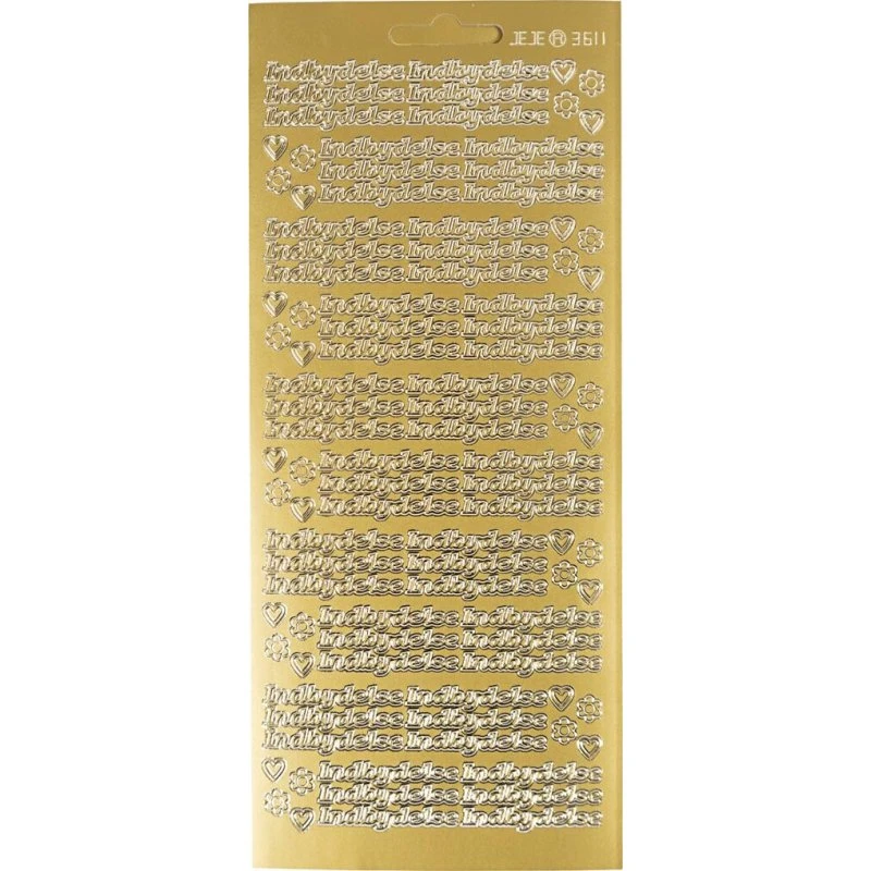 Klistermærker - Indbydelse, guld (10x23 cm, 1 ark)