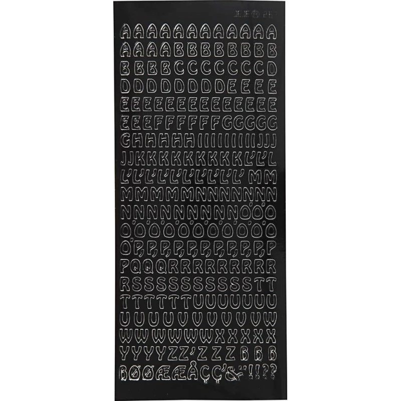 Bogstav Klistermærker - Sort (ark 10×23 cm)