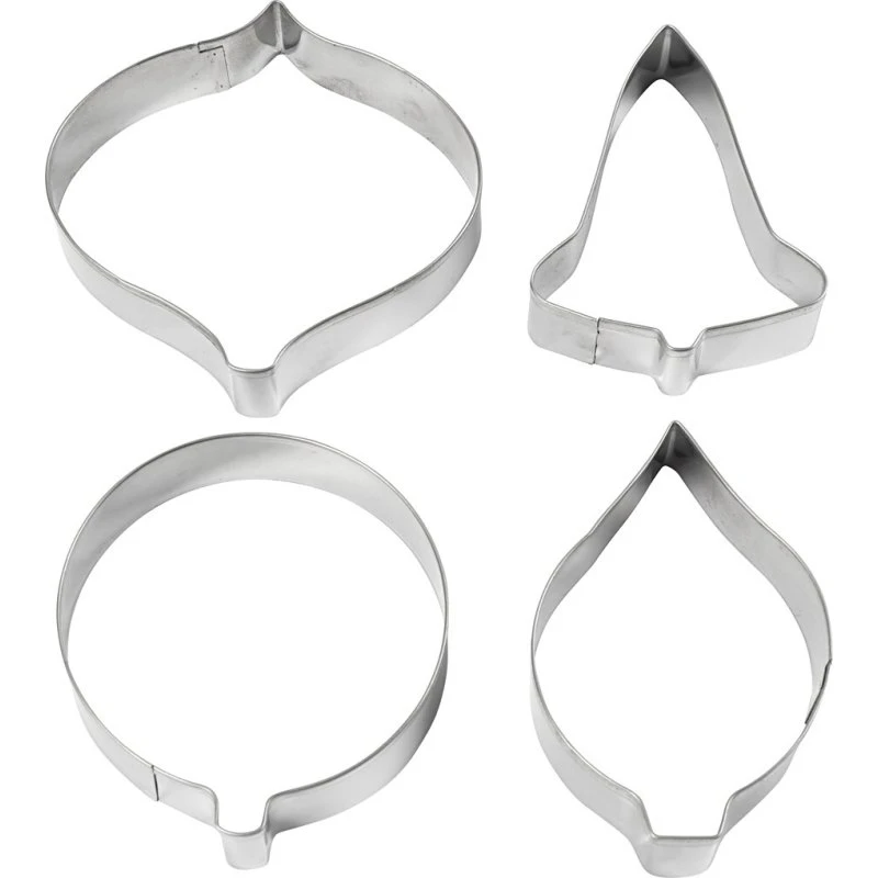 Jule udstikkere 4 stk - Klokke, Kugle, Dråbe, Prisme H8 cm