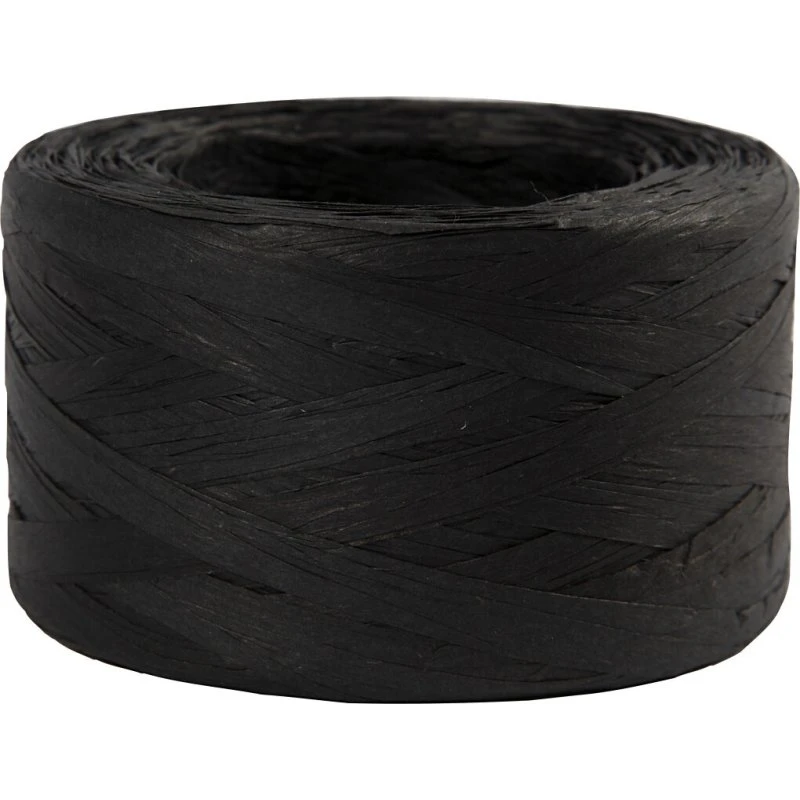 Raffia papirgarn 7-8 mm, sort – 100 m
