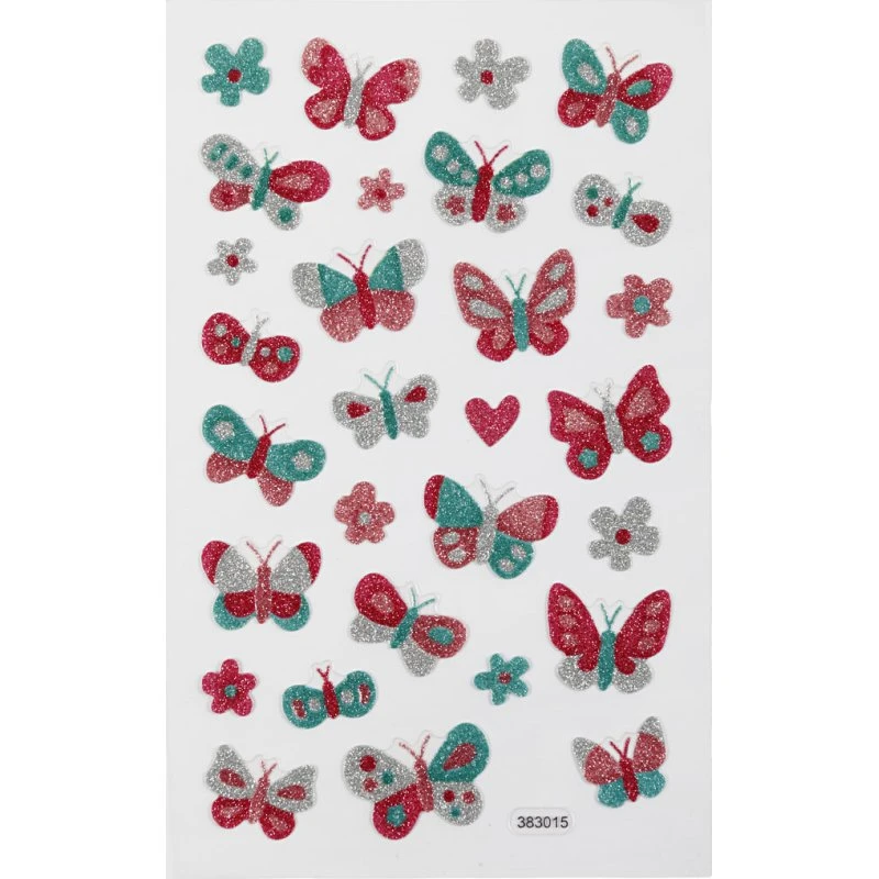 Sommerfugle klistermærker - glimmer 10x16 cm (1 ark)