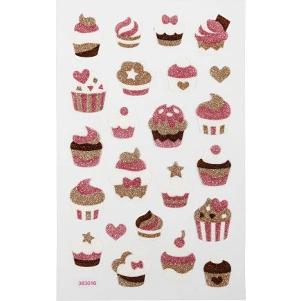 Glitterstickers Muffins, ark 10×16 cm (1 ark)