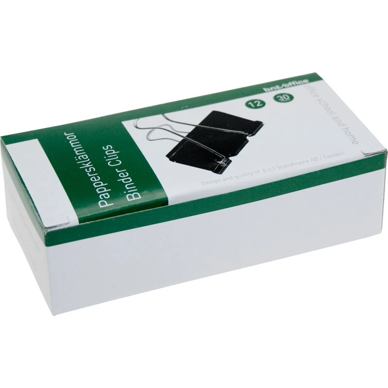 BNT Papirklemme Foldback 30 mm sort - 12 stk