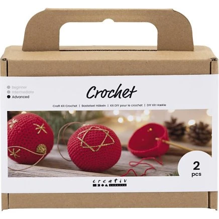 DIY Kit Hækle Julekugler - rød (1 pk)