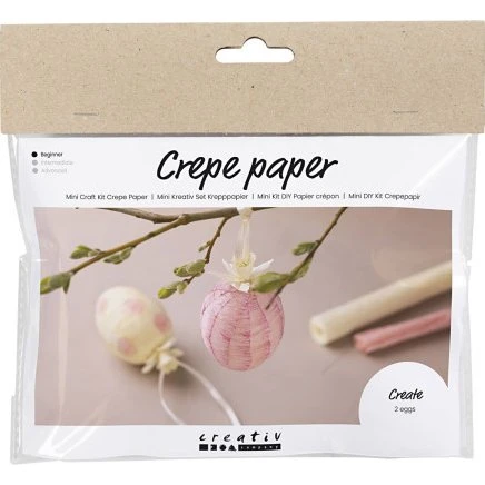 Mini DIY-kit crepepapir påskeæg, lys pink & lys gul