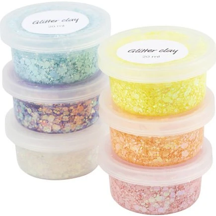 CC Hobby Glitter Clay, pastelfarver, 6x20 ml