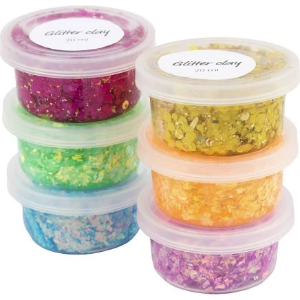 Glitter Clay - Transparent glimmermasse, 6x20 ml
