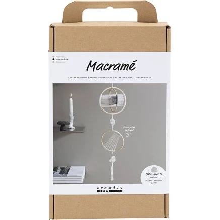 DIY Kit Macramé Uro med bjergkrystaller, grå/offwhite
