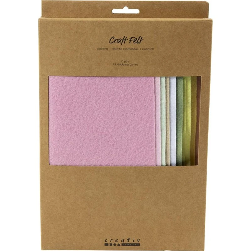 Hobbyfilt A4 210x297 mm, 2 mm - Pastelfarver (10 stk)