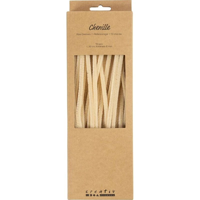 Chenille Piberensere 30 cm, 6 mm, Beige - 50 stk