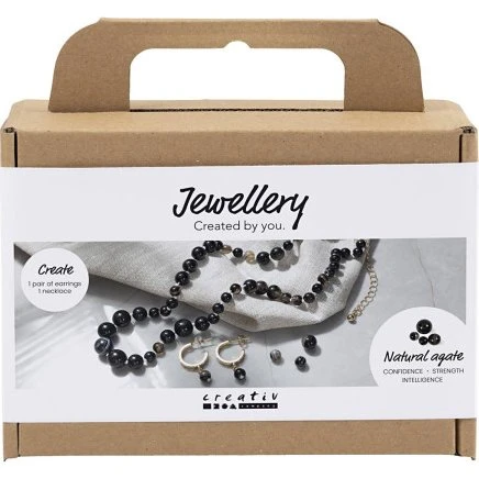 Creative Company Mini Smykkesæt – Halskæde & Øreringe, Sort/Hvid