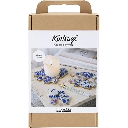 Creativity in a Box: Kintsugi Coasters - blå/guld/lys rød