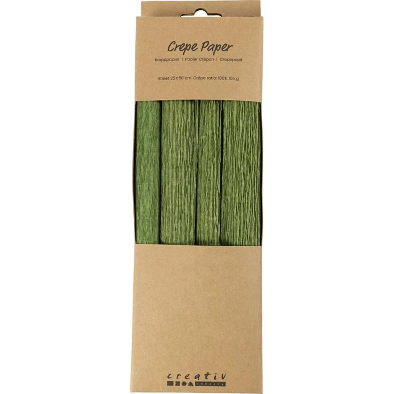 Crepepapir 25x60 cm - 180% stræk - 105 g - løvgrøn (4 ark)