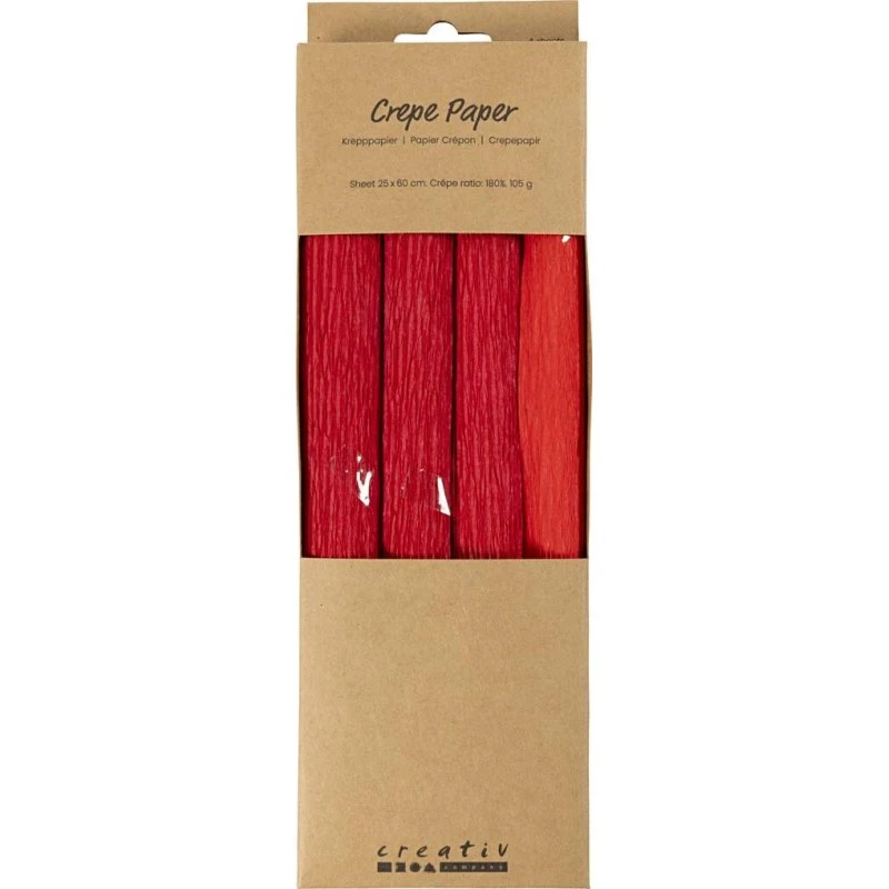 Crepepapir 25x60 cm 180% stræk 105 g rød – 4 ark