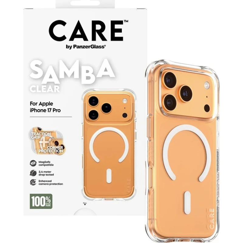 CARE by PanzerGlass Samba Transparent m. White MagSafe til iPhone 17 Pro