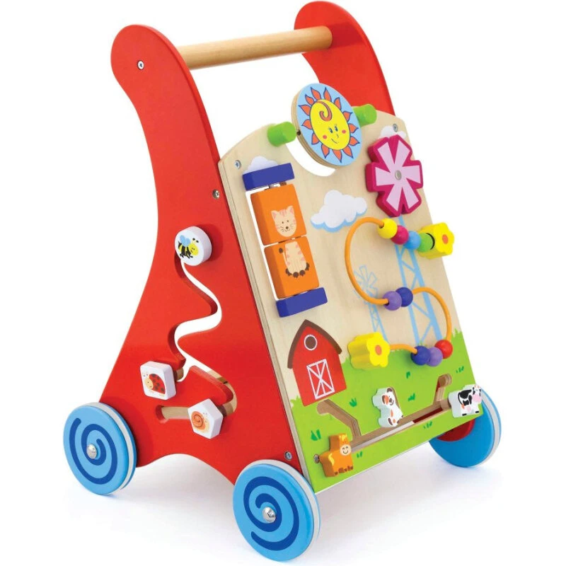 Viga 50950 Gåvogn i træ - Rød med aktivitetspanel (34x46x32 cm)