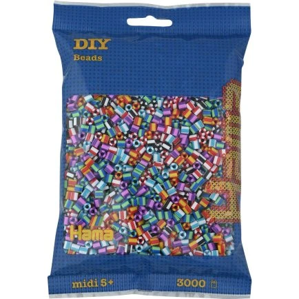Hama Midi Perler 5 mm 3000 stk – Stribet Mix (Farvekode 90)