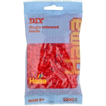 Hama Midi Perler 207-13 Transparent Rød, 1000 stk