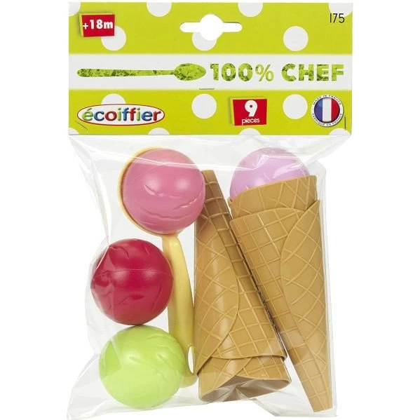 Ecoiffier 100% Chef Gelato Isvaffel-sæt – 4 vafler, 4 kugler & ske
