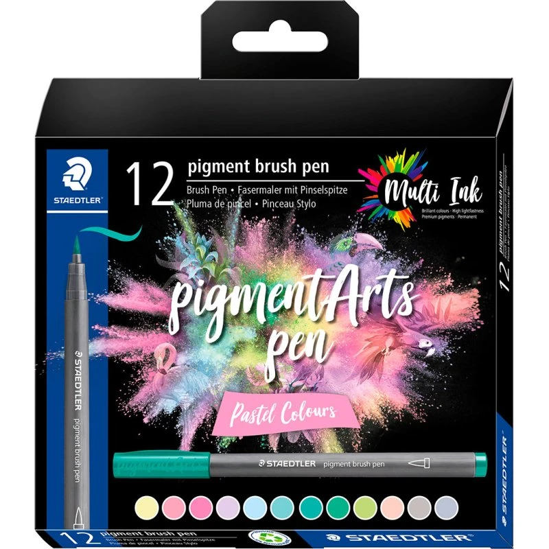 Staedtler Pigment Arts Brush Pen Pastel, 12 stk