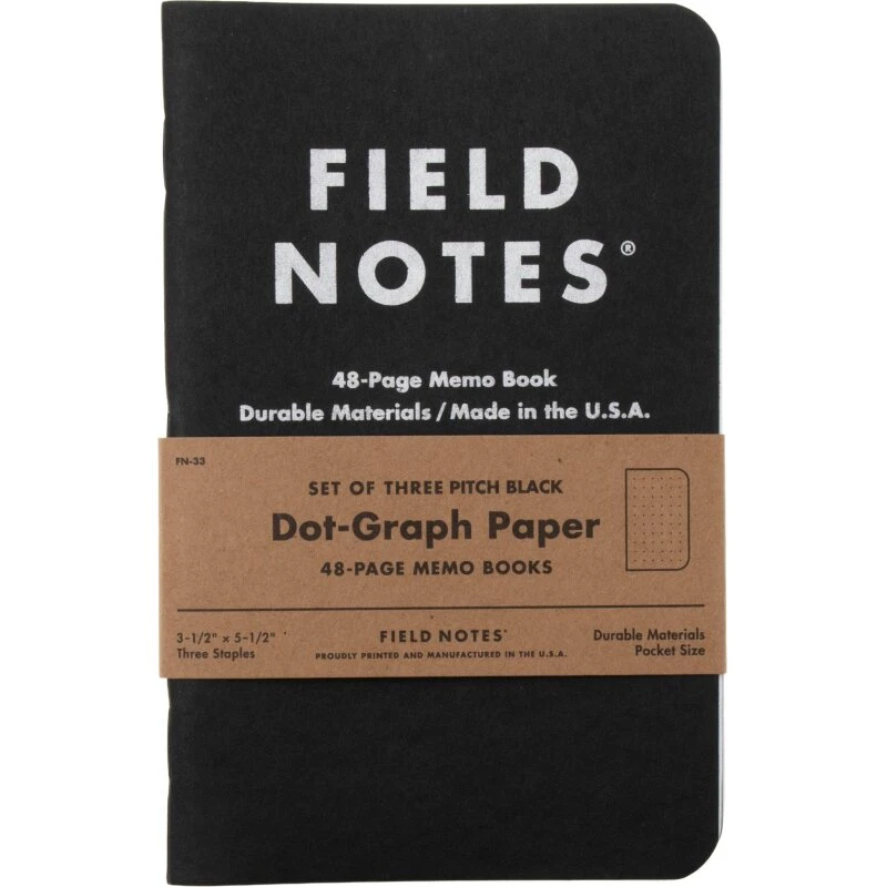 Field Notes Pitch Black 3-pak memo-bøger, 48 sider