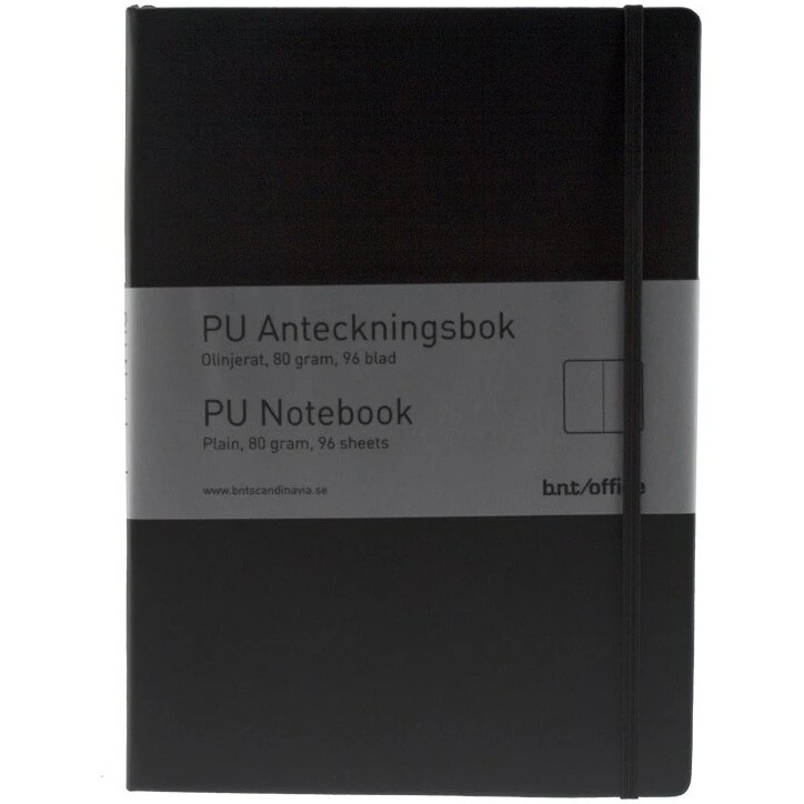 BNT Notesbog A4, blanke sider, hardcover sort – 96 sider