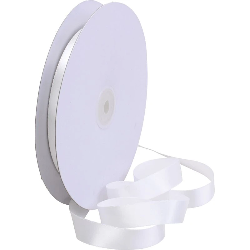 Satinbånd 15 mm, hvid - 50 m