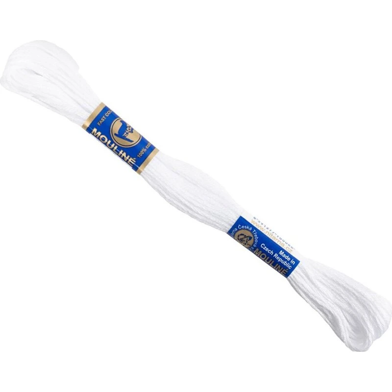 Mouliné broderigarn 6-trådet, hvid, 12x8 m