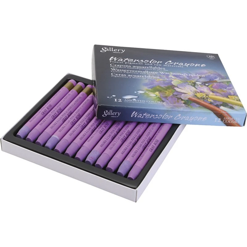 Gallery Akvarelkridt, Grå/Rosa, 12 stk.