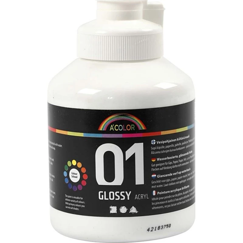 A-Color Skole Akrylmaling Blank Hvid 500 ml