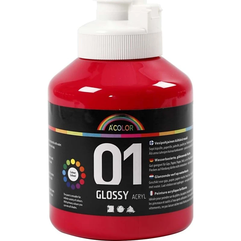A-color Skoleakrylmaling Blank Primærrød 500 ml