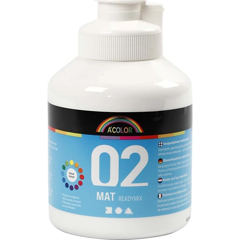 A-Color Skole akrylmaling mat – hvid 500 ml