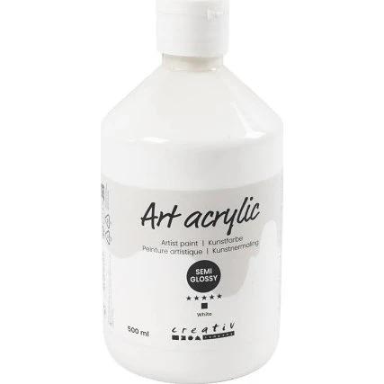 Art Akrylmaling, halvblank hvid 500 ml