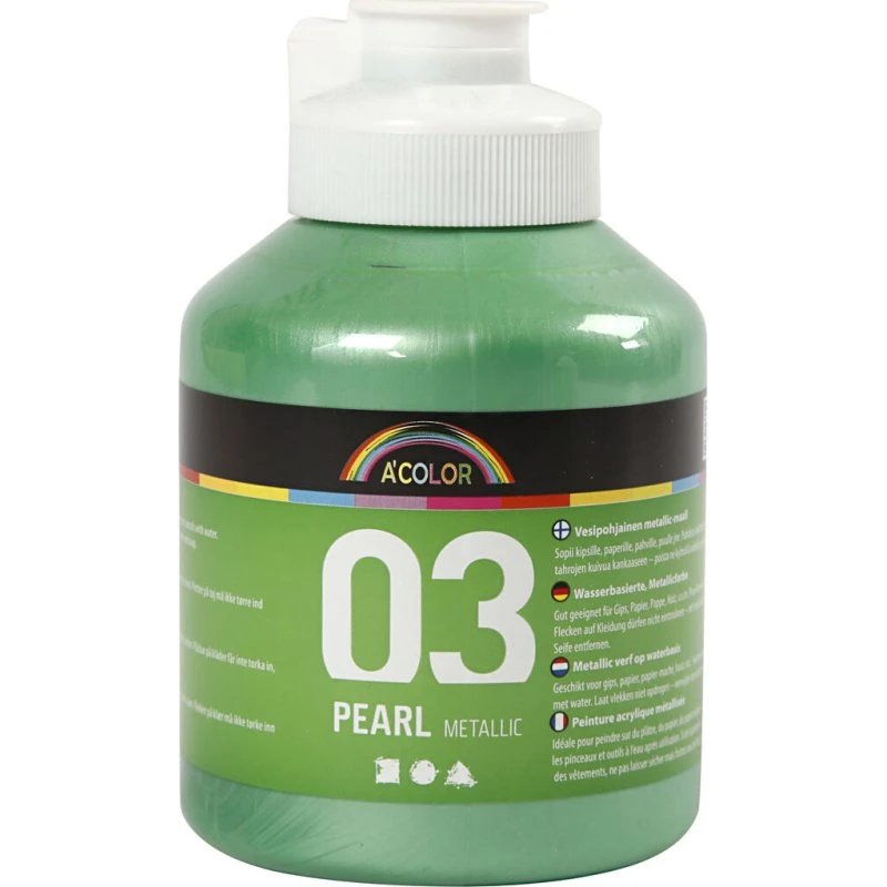 A-color Skole Akrylmaling Metallic, lys grøn 500 ml