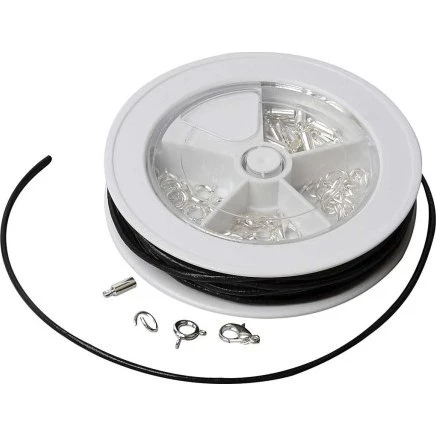 Smykke Startsæt lædersnøre sort - forsølvet (1 sæt)