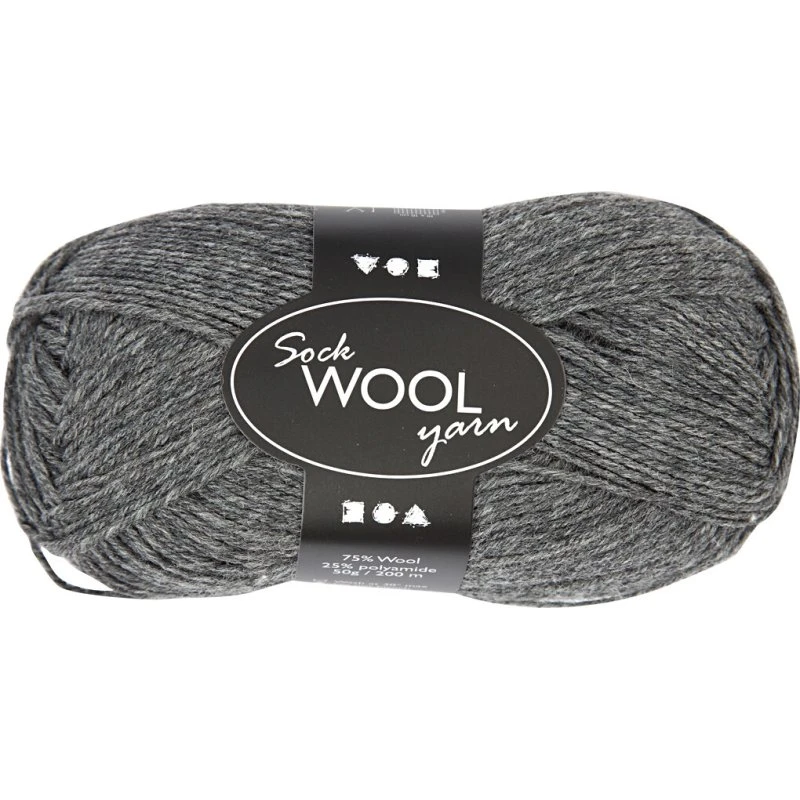 Strømpegarn Uld+Nylon L 200 m Mørk grå 50 g