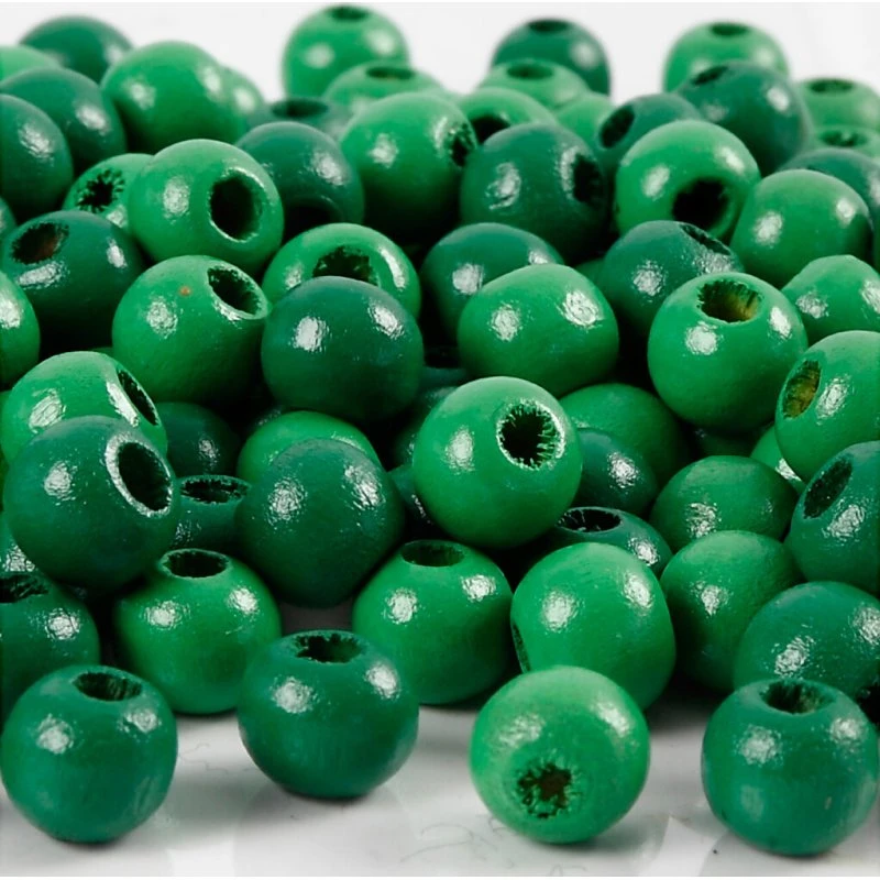 Træperler - 8 mm, hul 2 mm, grøn, 15 g (80 stk)