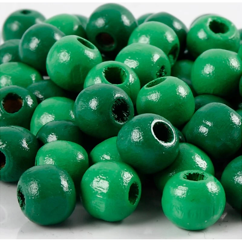Træperler ø 10 mm, hul 3 mm - Grøn, 20 g