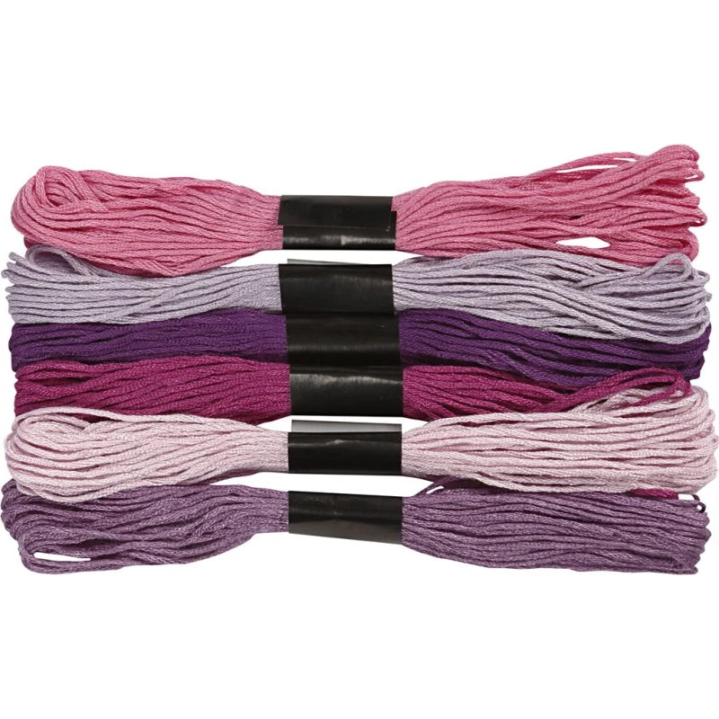 Harmoni Broderigarn 6-trådet bomuld 1 mm, lilla, 6 bundter