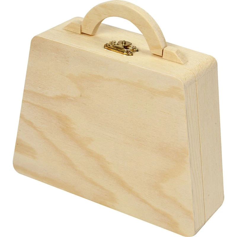 Uden mærke trætaske 17,5x13,5 cm med hank og lås