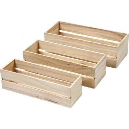 Trækasser i kejsertræ, sæt med 3 størrelser