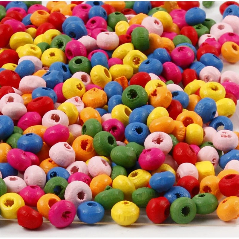 Uden mærke Træperler Mix 4 mm - 300 g, hul 1–1,5 mm