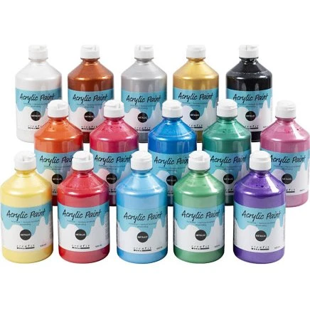 A-color Akrylmaling Metallic 15x500 ml (ass. farver)